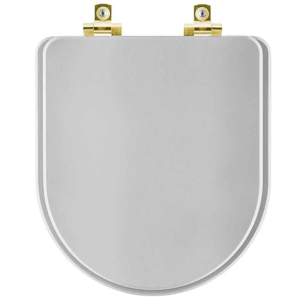 Assento Sanitário Soft Close Carrara Cinza Real Para Vaso Deca Com Ferragem Dourada - 1