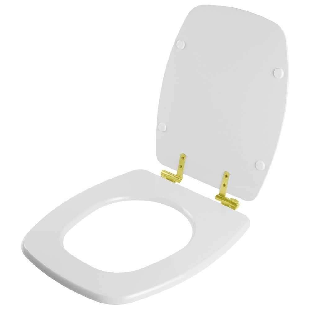 Assento Sanitário Soft Close Stylus Cinza Prata Para Vaso Celite Com Ferragem Dourada - 6