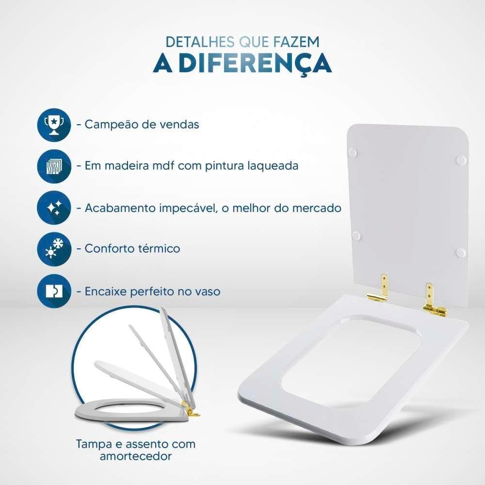 Assento Sanitário Soft Close Square Branco Para Vaso Incepa Com Ferragem Dourada - 3