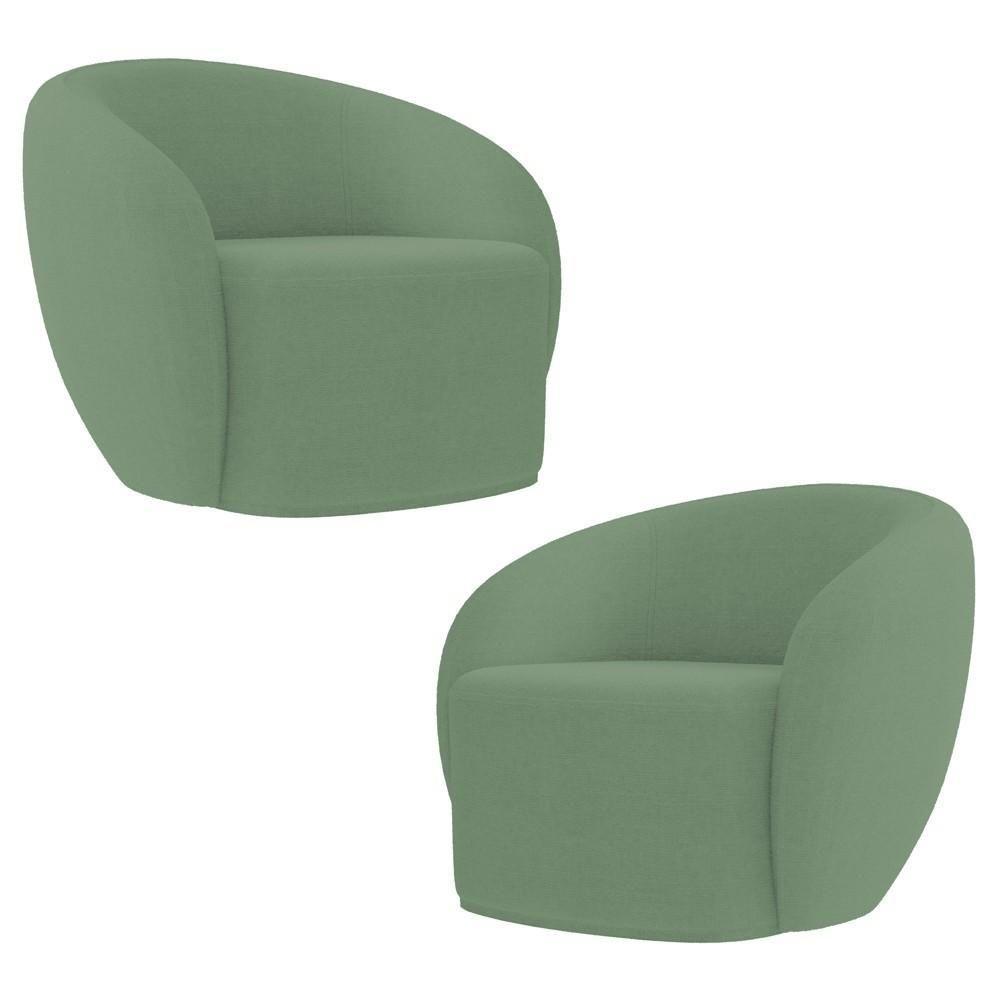 Poltrona Para Sala De Estar Orgânica Kit Com 2 Garbin K04 Boucle Verde - Mpozenato - 1