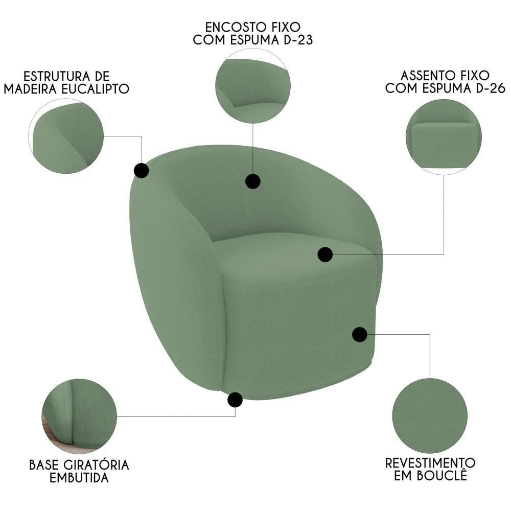 Poltrona Para Sala De Estar Orgânica Kit Com 2 Garbin K04 Boucle Verde - Mpozenato - 3