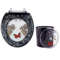 Tampa De Vaso E Lixeira Decorada Preto Com Borboleta Vermelha - 1