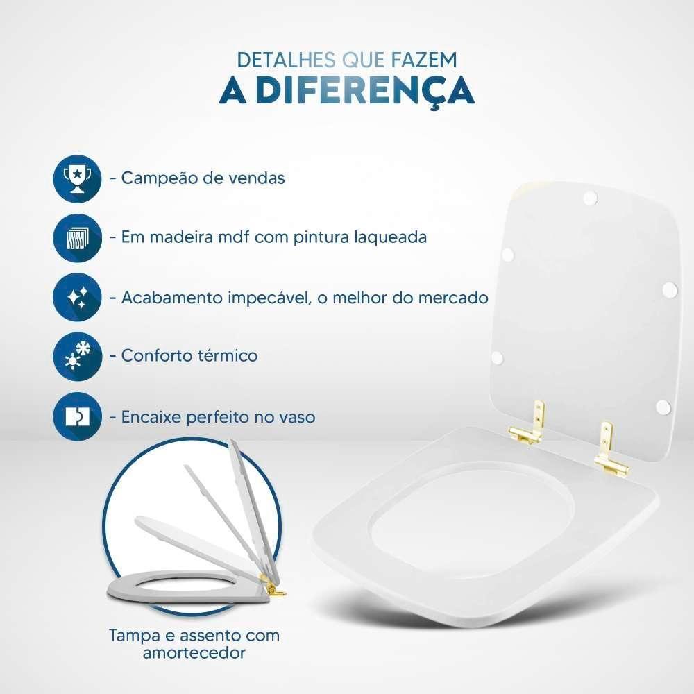 Assento Sanitário Mdf Soft Close Boss Matte Black Para Vaso Incepa Com Ferragem Dourada - 3