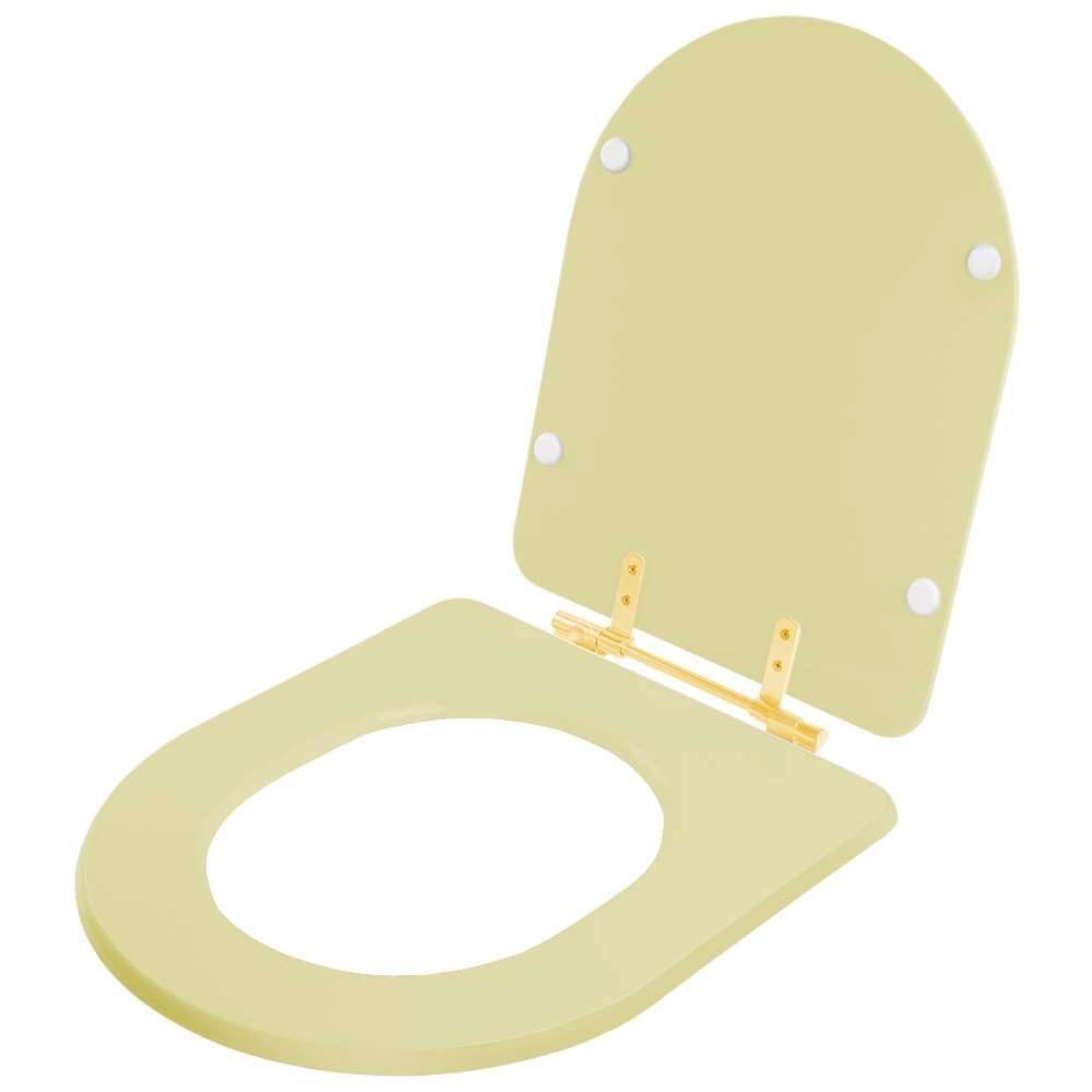 Assento Sanitário Carrara Bege Saara Para Vaso Deca Com Ferragem Dourada - 2