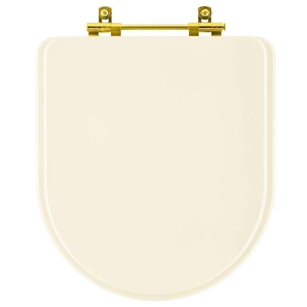 Assento Sanitário Almofadado Carrara Creme Bege Claro Para Vaso Deca Com Ferragem Dourada - 1