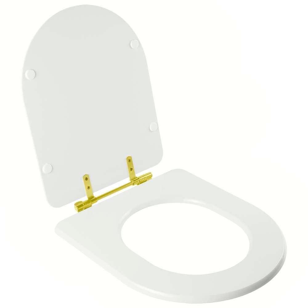 Assento Sanitário Almofadado Carrara Branco Para Vaso Deca Com Ferragem Dourada - 2