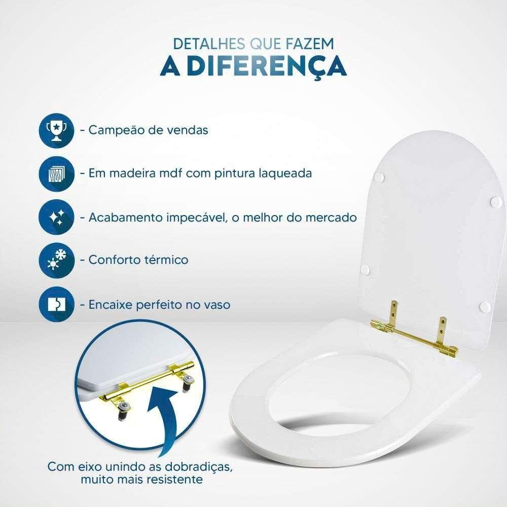 Assento Sanitário Carrara Marrom Degrade Para Vaso Deca Com Ferragem Dourada - 4