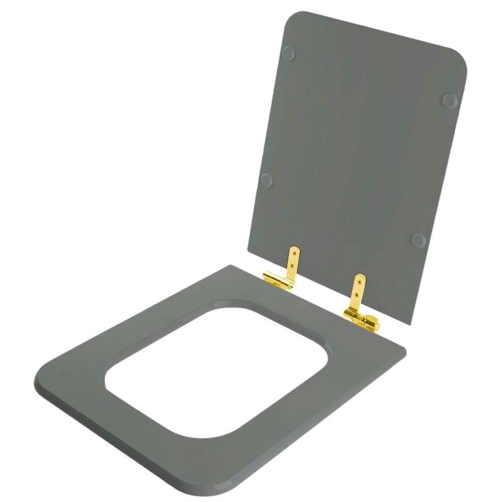 Assento Sanitário Soft Close Square Cinza Ambar Para Vaso Incepa Com Ferragem Dourada - 6