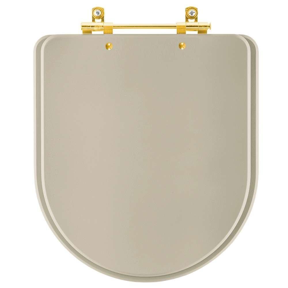 Assento Sanitário Carrara Bege Saara Para Vaso Deca Com Ferragem Dourada - 1