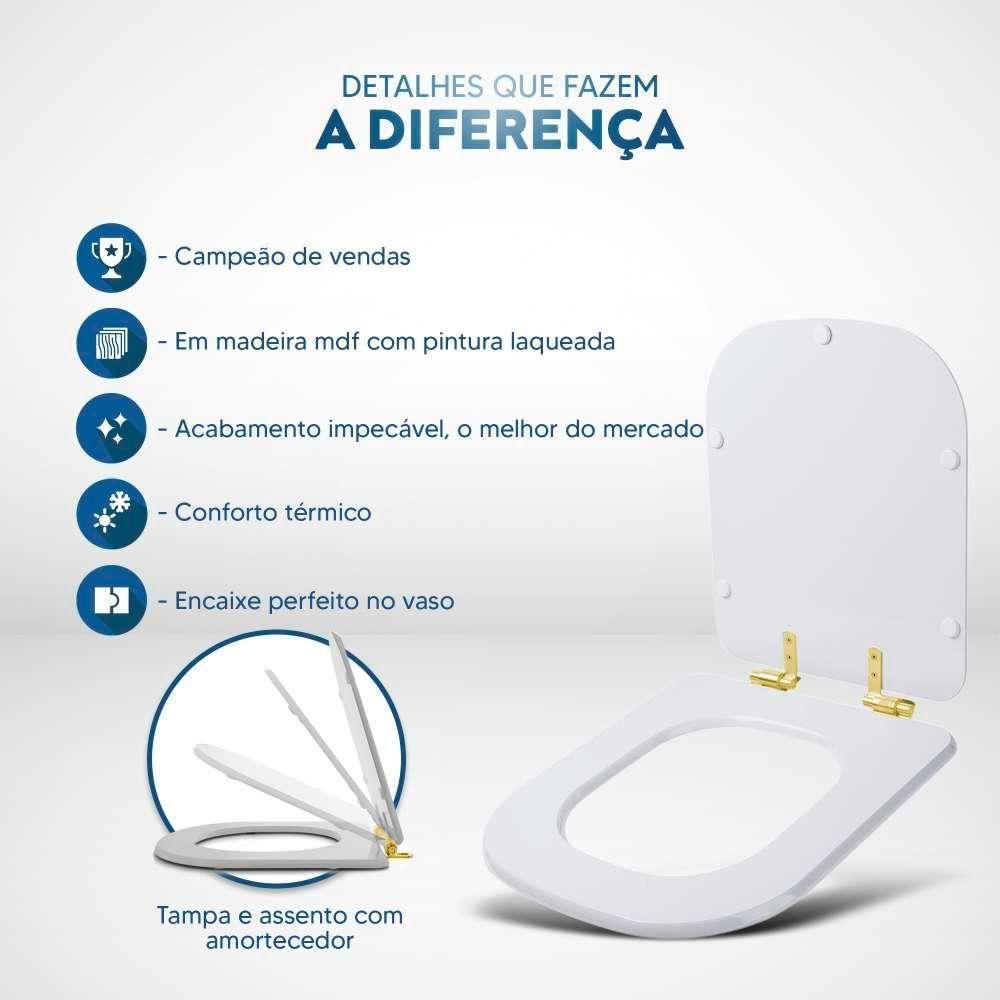 Assento Sanitário Com Amortecedor Debba Branco Para Vaso Roca Com Ferragem Dourada - 5