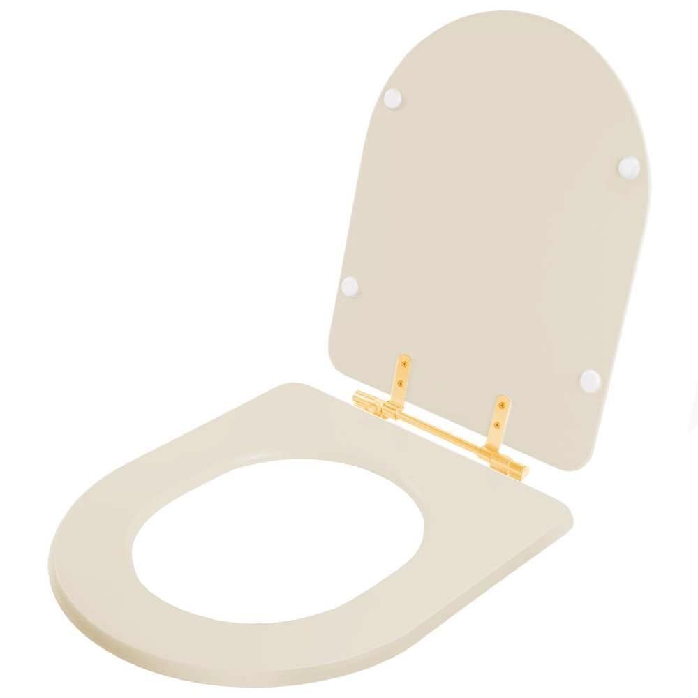 Assento Sanitario Poliester Carrara Amendoa Para Vaso Deca Com Ferragem Dourada - 2