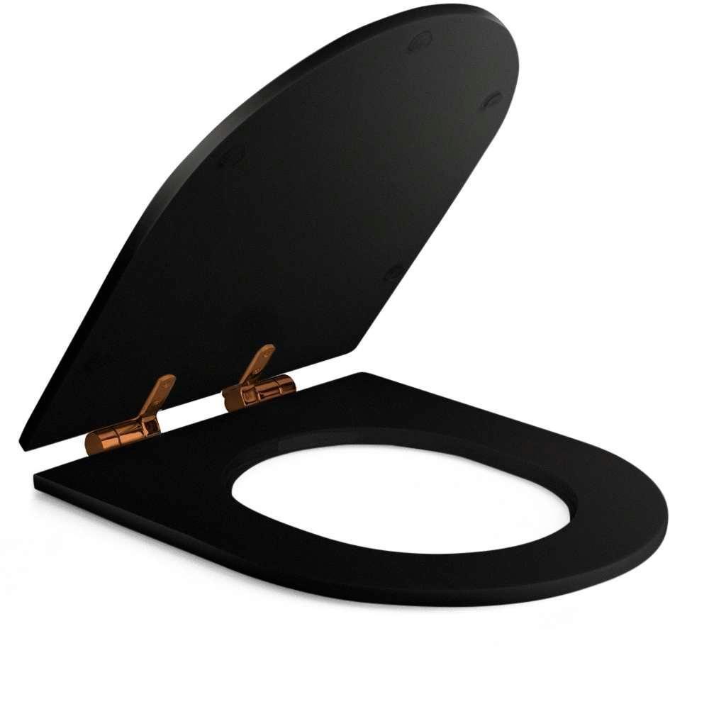 Assento Poliester Soft Close Carrara Preto Fosco Rose Gold Para Vaso Deca - 2