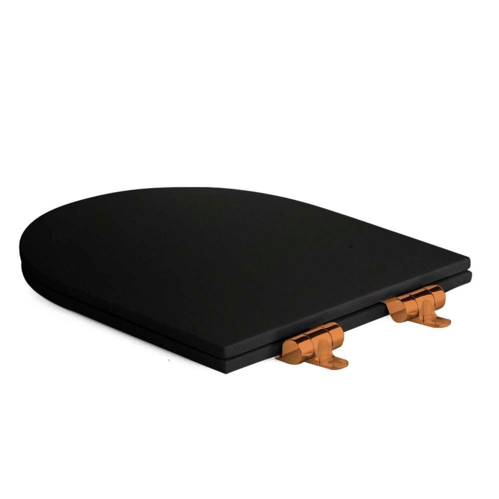 Assento Poliester Soft Close Carrara Preto Fosco Rose Gold Para Vaso Deca - 5