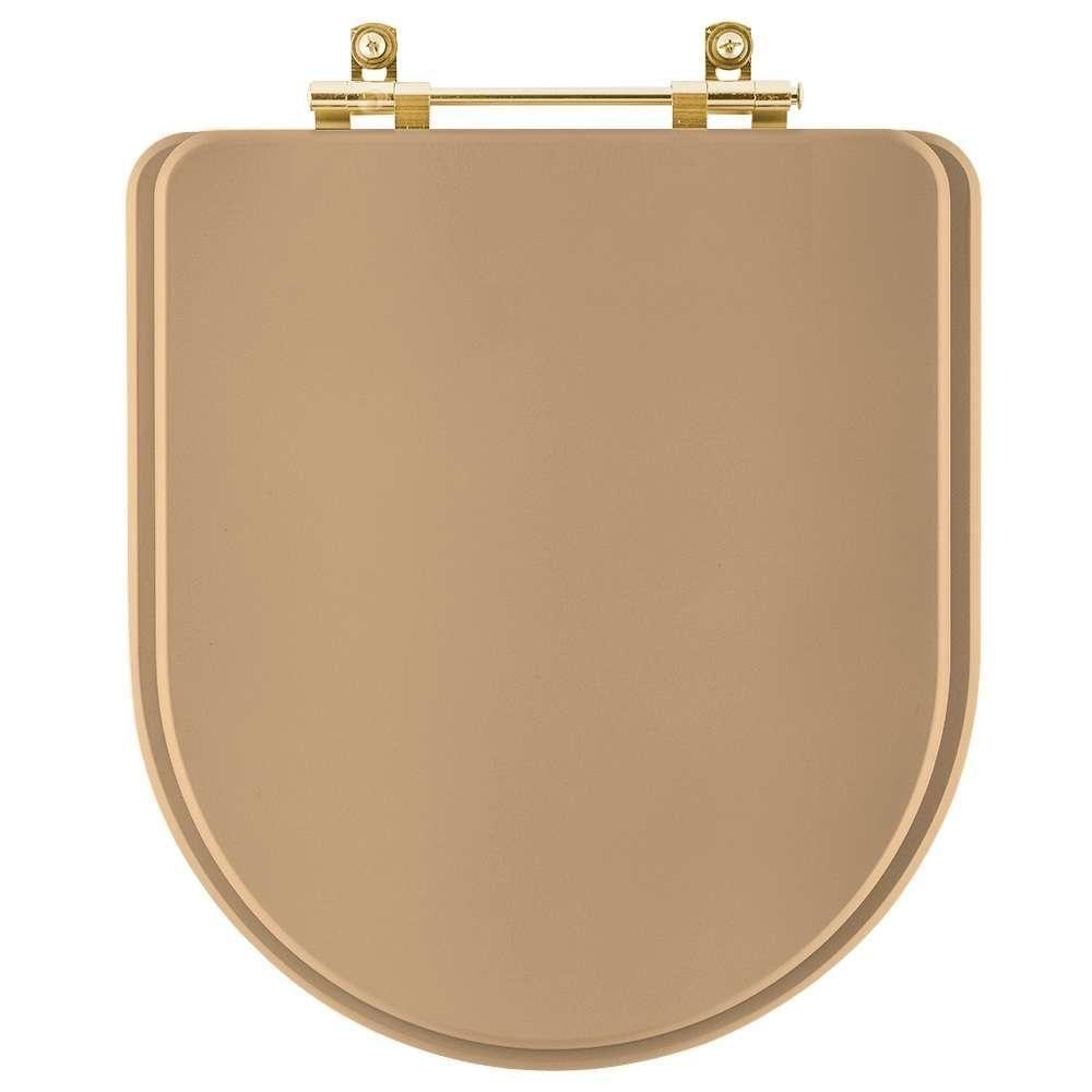 Assento Sanitário Carrara Bege Castor Para Vaso Deca Com Ferragem Dourada - 1