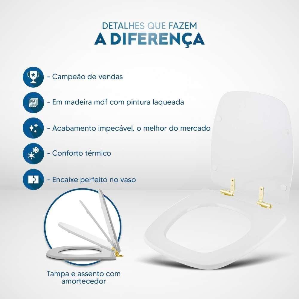 Assento Sanitário Com Amortecedor Fit Pergamon Para Vaso Celite Com Ferragem Dourada - 5
