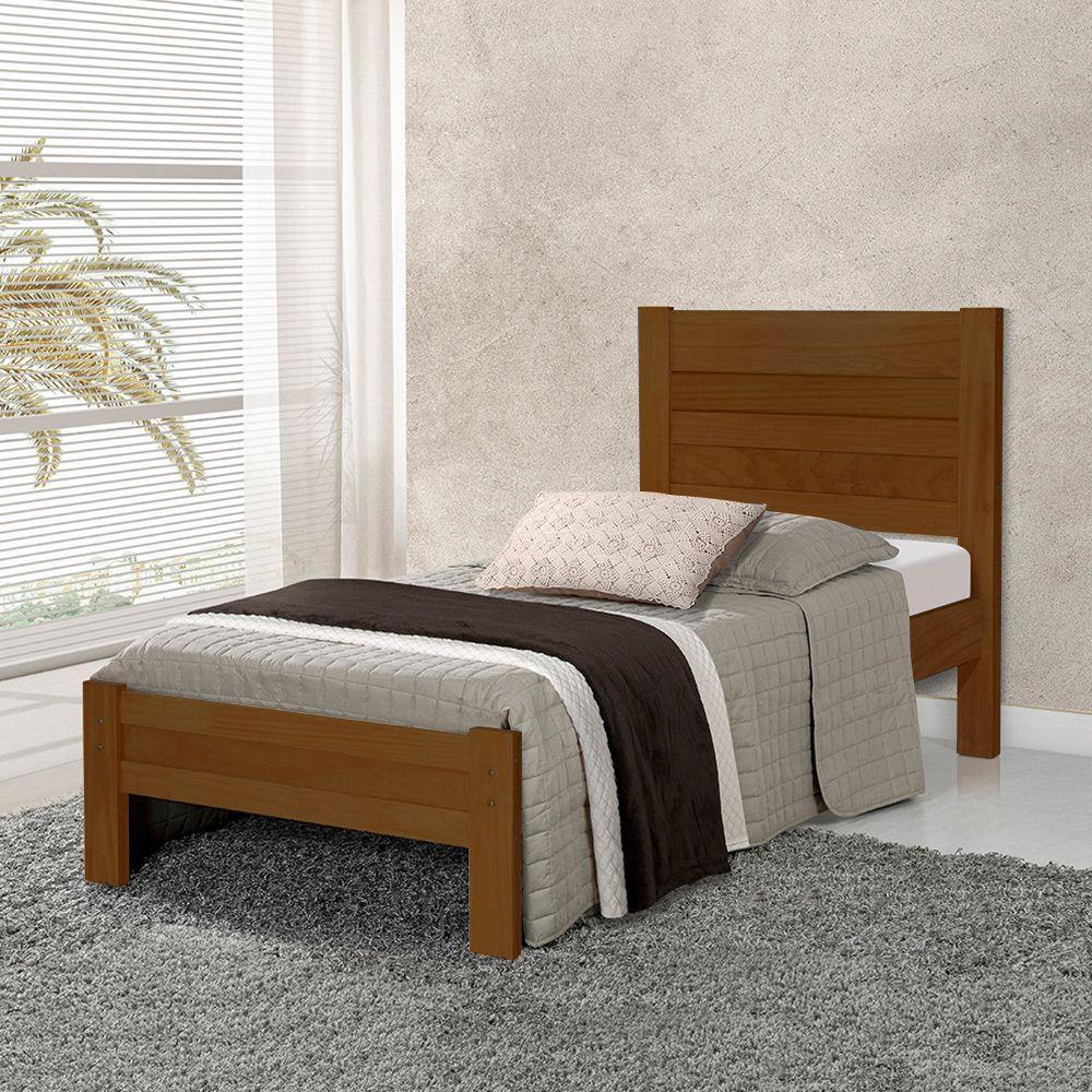 Cama Solteiro Com Colchão Lara Madeira - Castanho - Marrom - 1
