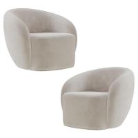 Poltrona Para Sala De Estar Orgânica Kit Com 2 Garbin K04 Veludo Bege - Mpozenato - 1