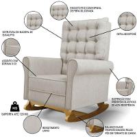 Poltrona De Amamentação E Descanso Base Madeira Balanço Brenda G05 Linho Bege - Mpozenato - 3