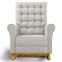 Poltrona De Amamentação E Descanso Base Madeira Balanço Brenda G05 Linho Bege - Mpozenato - 7