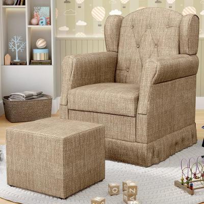 Poltrona De Amamentação Fixa Com Puff Lucy P04 Linho Bege Escuro - Mpozenato