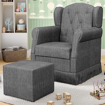 Poltrona De Amamentação Fixa Com Puff Lucy P04 Linho Cinza Escuro - Mpozenato