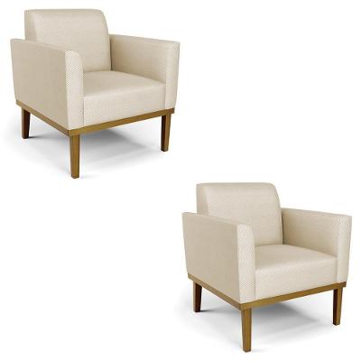 Kit 2 Poltronas Maressa Base Madeira Veludo Luxo Off White Ibiza