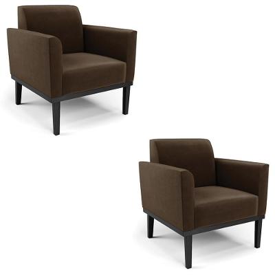 Kit 2 Poltronas Maressa Para Sala Suede Marrom Base Madeira Ibiza