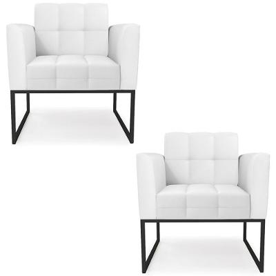 Kit 2 Poltronas Ana Sala De Estar Sintético Branco Preto Ibiza