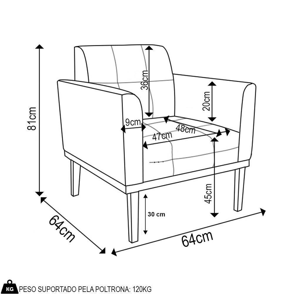 Poltrona Base Madeira Castanho Kit 2 Ana Linho Preto - Ibiza - 4