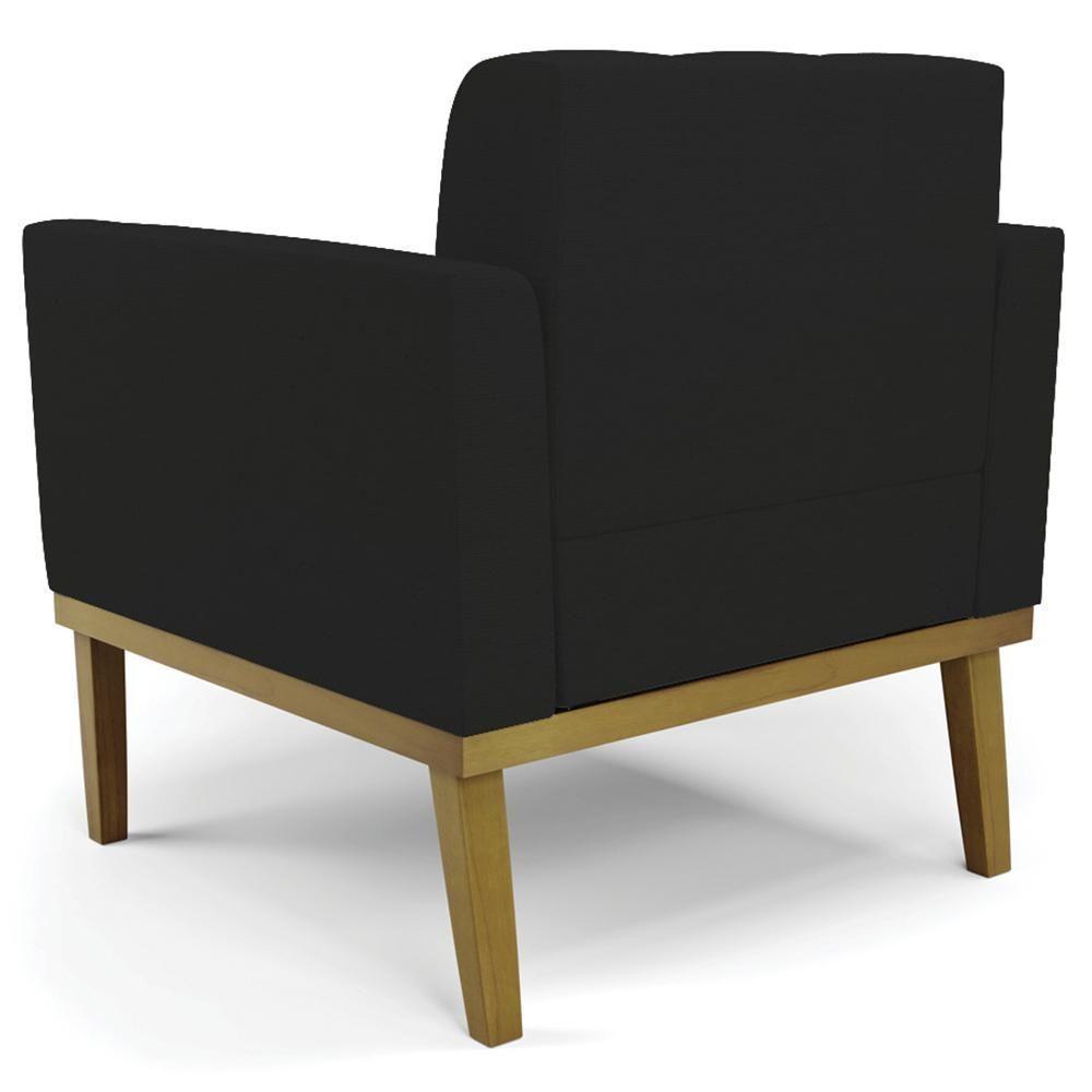 Poltrona Base Madeira Castanho Kit 2 Ana Linho Preto - Ibiza - 7