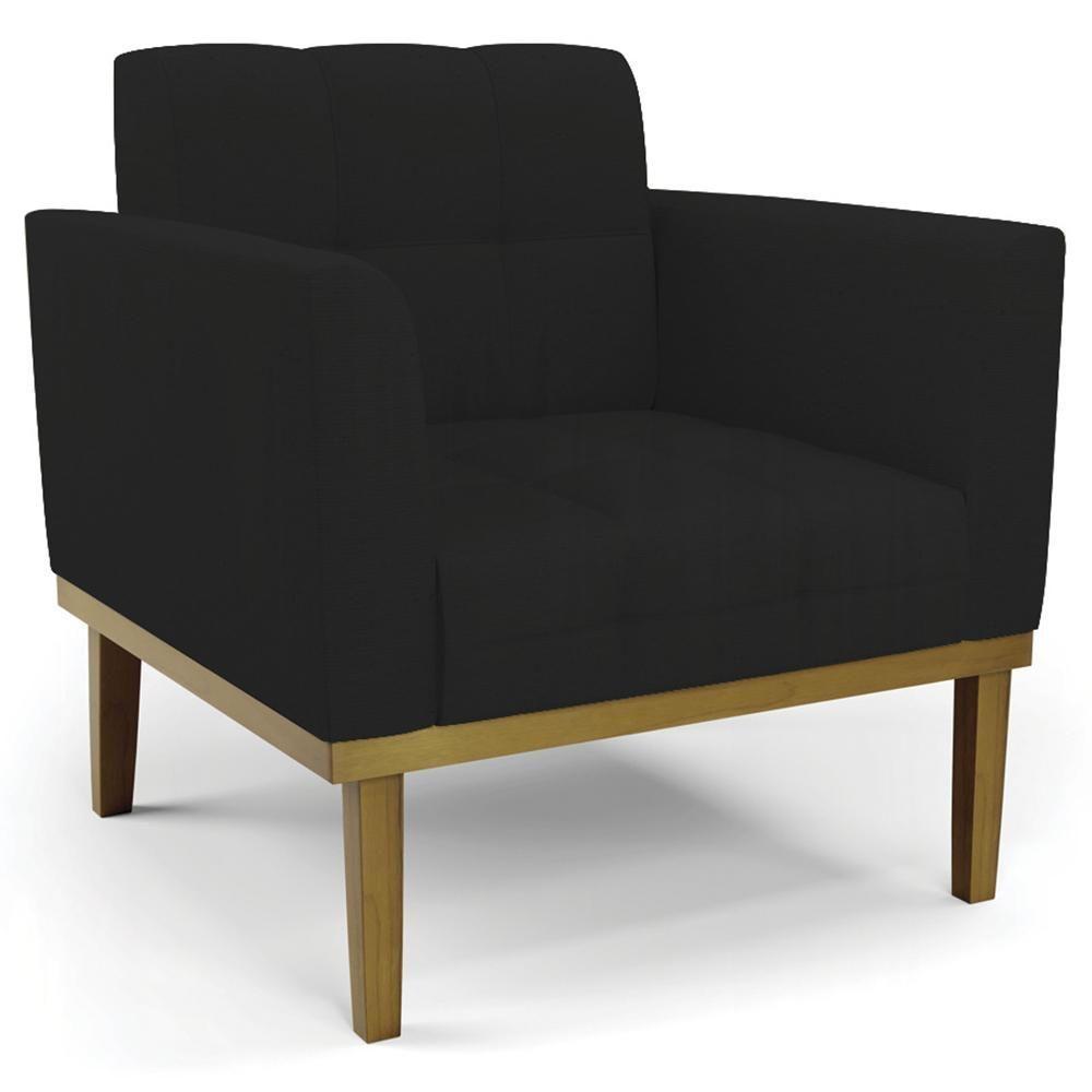 Poltrona Base Madeira Castanho Kit 2 Ana Linho Preto - Ibiza - 9