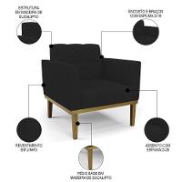 Poltrona Base Madeira Castanho Kit 2 Ana Linho Preto - Ibiza - 3