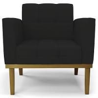 Poltrona Base Madeira Castanho Kit 2 Ana Linho Preto - Ibiza - 6