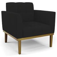 Poltrona Base Madeira Castanho Kit 2 Ana Linho Preto - Ibiza - 9