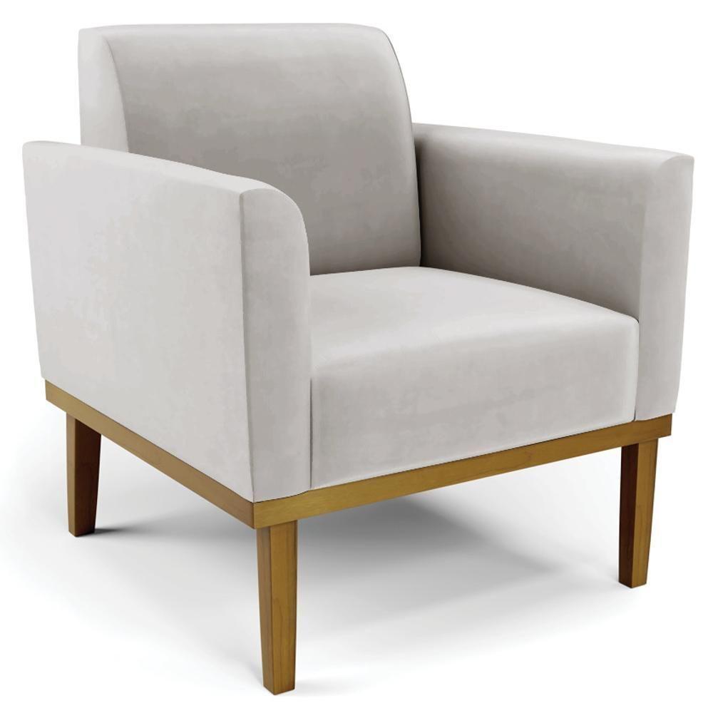 Poltrona Base Madeira Castanho Kit 2 Maressa Veludo Cinza - Ibiza - 5