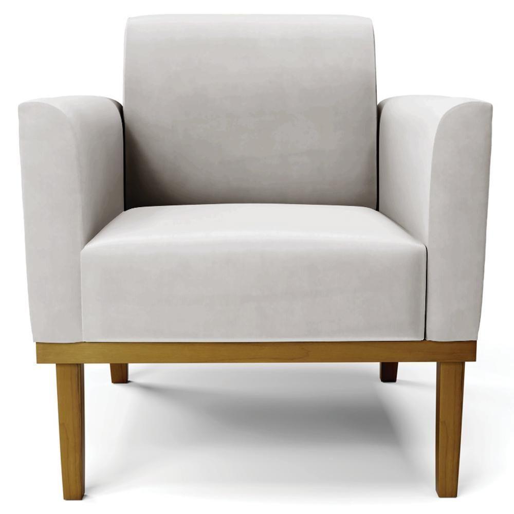 Poltrona Base Madeira Castanho Kit 2 Maressa Veludo Cinza - Ibiza - 6