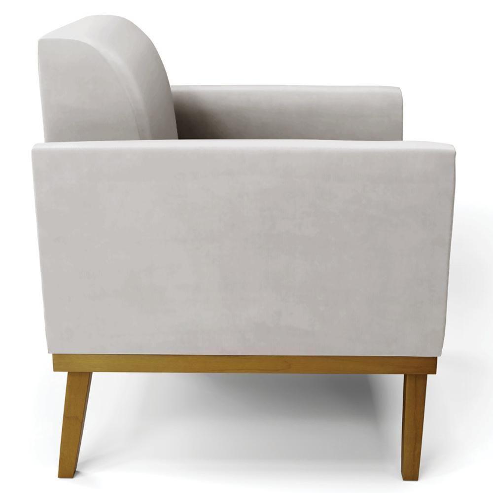 Poltrona Base Madeira Castanho Kit 2 Maressa Veludo Cinza - Ibiza - 8