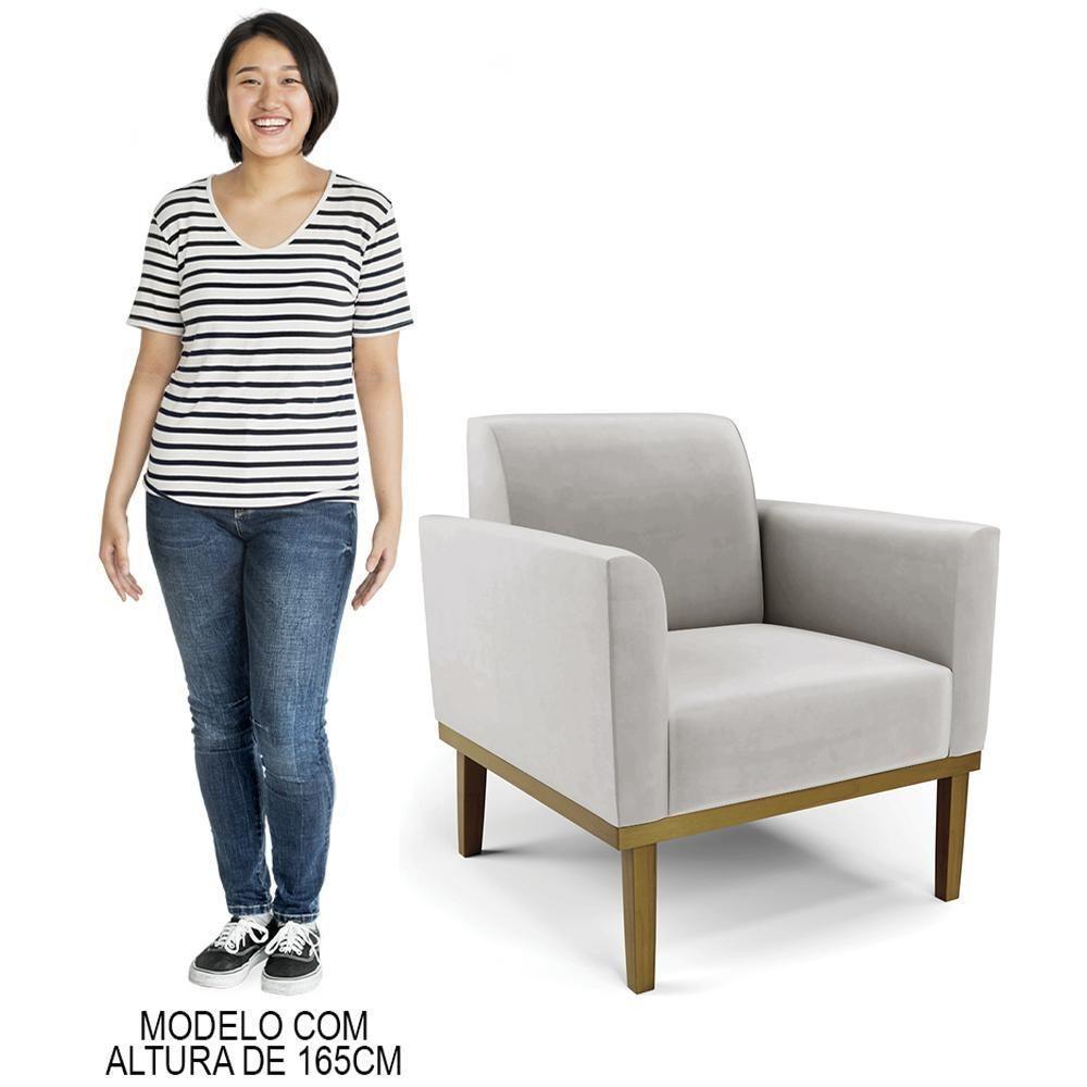 Poltrona Base Madeira Castanho Kit 2 Maressa Veludo Cinza - Ibiza - 9