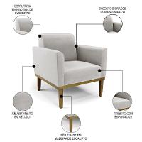 Poltrona Base Madeira Castanho Kit 2 Maressa Veludo Cinza - Ibiza - 3