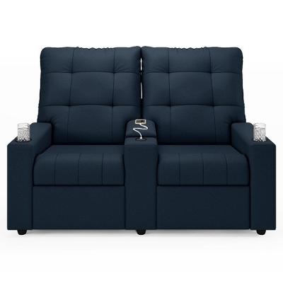 Poltrona De Cinema Reclinável 2 Lugares Baú Usb Mallie Fh9 Veludo Azul - Mpozenato
