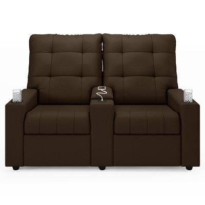 Poltrona De Cinema Reclinável 2 Lugares Baú Usb Mallie Fh9 Veludo Marrom - Mpozenato