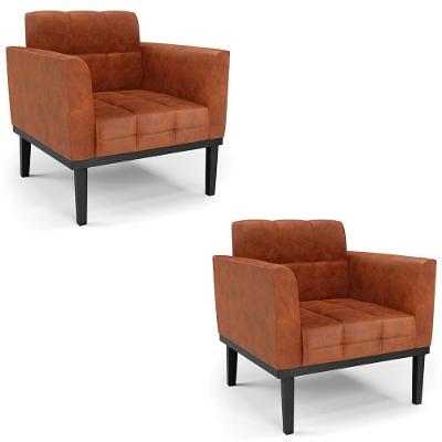 Kit 2 Poltronas Ana Para Sala Sintético PU Preto Marrom Ibiza