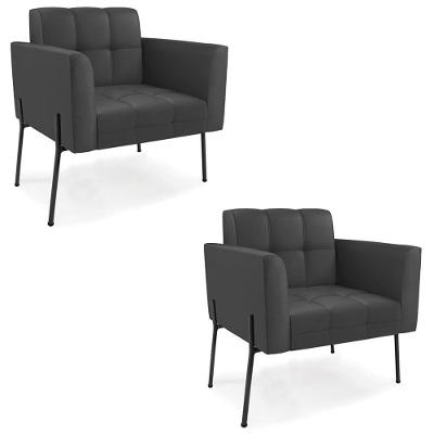 Kit 2 Poltronas Ana Para Sala Couro Sintético Preto Ibiza