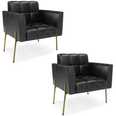 Kit 2 Poltronas Sala Ana Sintético Pu Preto Dourado Ibiza