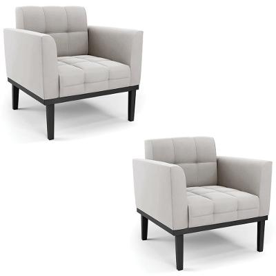 Kit 2 Poltronas Ana Para Sala Veludo Cinza Base Madeira Preto Ibiza