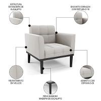 Poltrona Base Madeira Preto Kit 2 Ana Veludo Cinza - Ibiza - 3