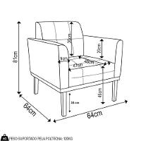 Poltrona Base Madeira Preto Kit 2 Ana Veludo Cinza - Ibiza