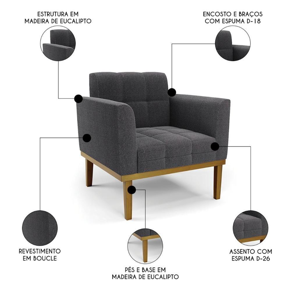 Poltrona Sala Base Madeira Castanho Kit 2 Ana Bouclé Grafite - Ibiza - 3
