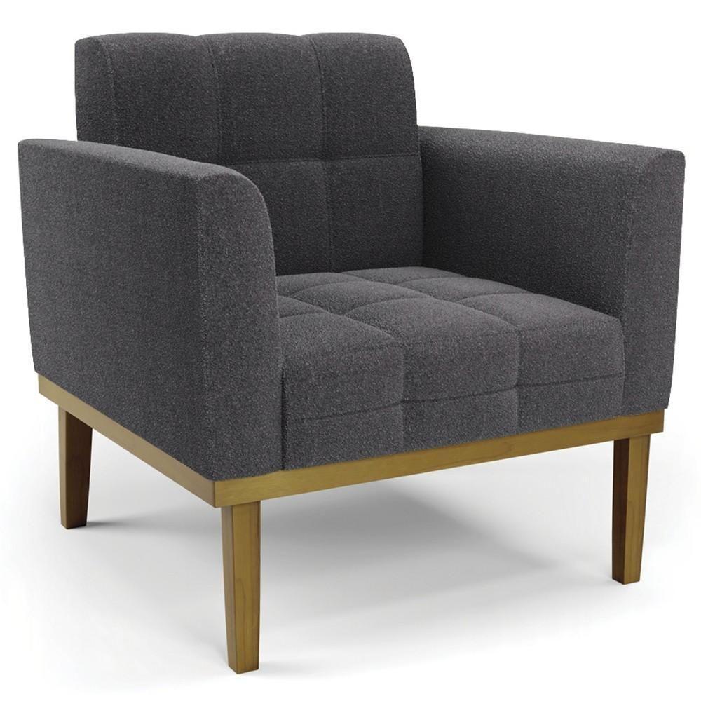 Poltrona Sala Base Madeira Castanho Kit 2 Ana Bouclé Grafite - Ibiza - 6