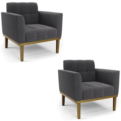 Kit 2 Poltronas Ana Bouclê Grafite Para Sala Bouclê Grafite Ibiza